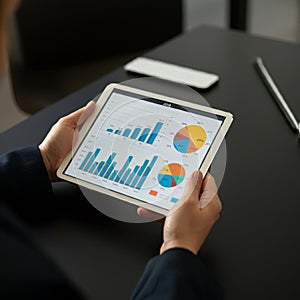 AI-Generated Image of Hands Using Stylus on Tablet with Charts photo