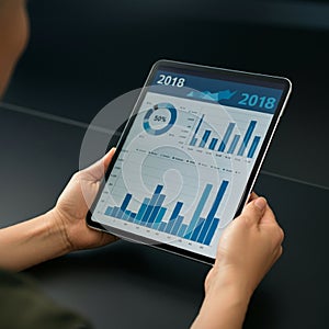 AI-Generated Image of Hands Using Stylus on Tablet with Charts photo