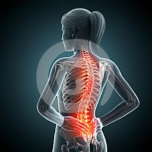 AI-Generated Image: Transparent Figure with Highlighted Spine Indicating Back Pain photo