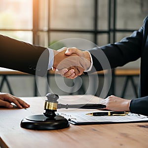 AI-Generated Image: Two Businessmen Shaking Hands in Suits photo
