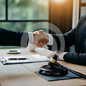 AI-Generated Image: Two Businessmen Shaking Hands in Suits photo