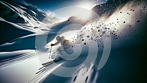 AI-Generated Image of Skier Descending Powder Slope Off-Piste