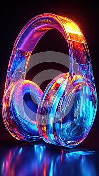 Neon-lit futuristic headphones with vibrant glowing effects photo