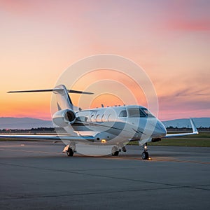 Sleek modern private jet on a deserted runway photo