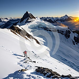 Generato immagine da la neve Vestito montagna picchi solitario alpinista 