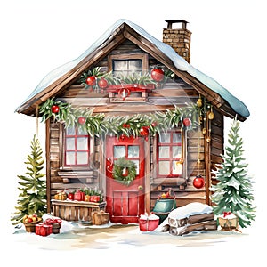 Stable watercolor winter