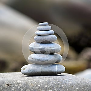 AI Generated Image of a Stack of Gray Stones on a Larger Rock