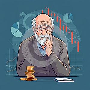 AI Generated Stressed Businessman Analyzing Market Downturn photo