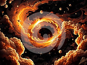 Cosmic Whirlpool: Planets Orbiting a Fiery Galactic Core