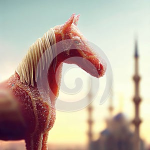 AI Generated Image of Sugar Candy Horse Figurine, Festive Prophet Muhammed Birthday Symbols