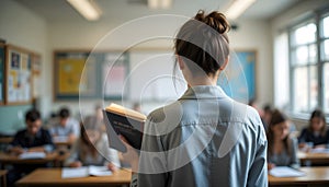 Teacher Reading Book In Classroom With Students