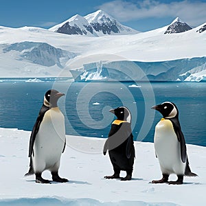 AI generated image of three penguins in an icy landscape