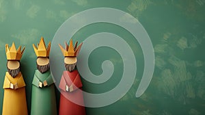Three wise men celebrating epiphany day with green background