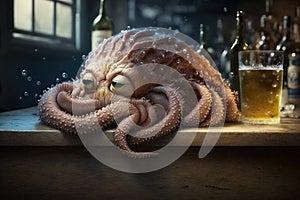 Drunk Octopus in Pub, AI Generated