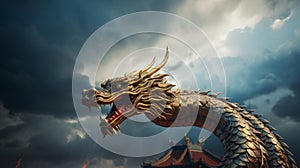 AI generated image. Traditional Chinese wooden dragon. 2024 New Year concept