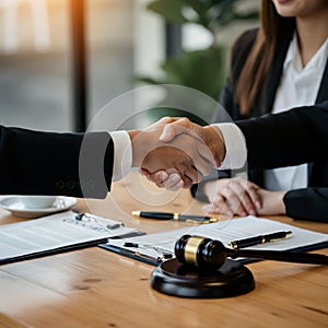 AI-Generated Image: Two Businessmen Shaking Hands in Suits photo