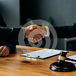 AI-Generated Image: Two Businessmen Shaking Hands in Suits photo