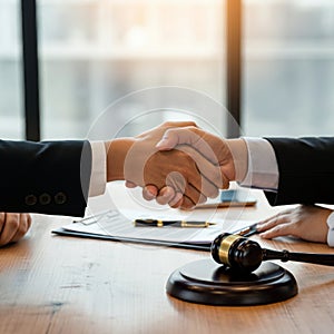 AI-Generated Image: Two Businessmen Shaking Hands in Suits photo