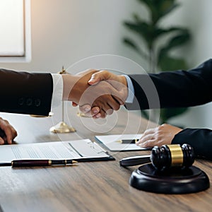 AI-Generated Image: Two Businessmen Shaking Hands in Suits photo