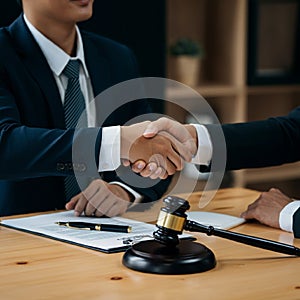 AI-Generated Image: Two Businessmen Shaking Hands in Suits photo