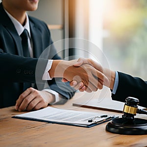 AI-Generated Image: Two Businessmen Shaking Hands in Suits photo