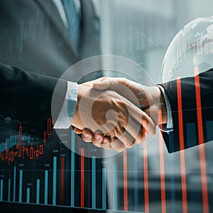 AI-Generated Image: Two Businessmen Shaking Hands in Suits photo