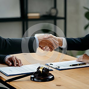 AI-Generated Image: Two Businessmen Shaking Hands in Suits photo