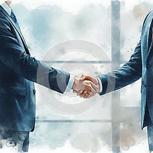 AI-Generated Image: Two Businessmen Shaking Hands in Suits photo