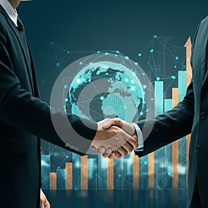 AI-Generated Image: Two Businessmen Shaking Hands in Suits photo