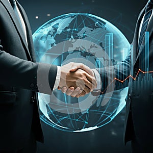 AI-Generated Image: Two Businessmen Shaking Hands in Suits photo