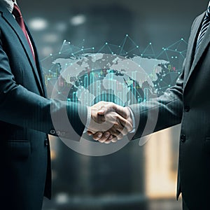 AI-Generated Image: Two Businessmen Shaking Hands in Suits photo