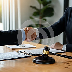 AI-Generated Image: Two Businessmen Shaking Hands in Suits photo
