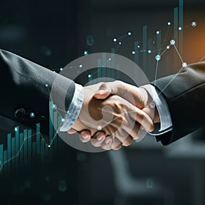 AI-Generated Image: Two Businessmen Shaking Hands in Suits photo