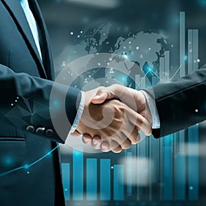 AI-Generated Image: Two Businessmen Shaking Hands in Suits photo