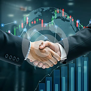 AI-Generated Image: Two Businessmen Shaking Hands in Suits photo