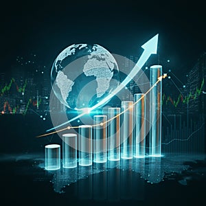 AI-Generated Image: Upward Trending Graph Overlaid with Globe