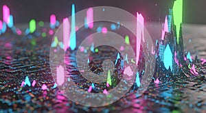 Neon Data Visualization Graph with 3D.