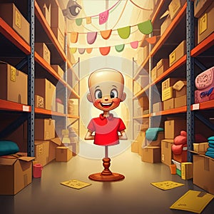 AI-Generated Image: Warehouse Aisle with Boxes on High Shelves photo
