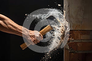 a worker hitting the wall with a sledgehammer