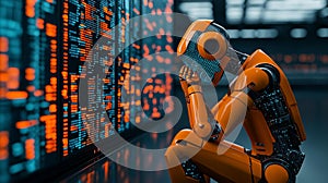 AI generated images of AI Robot Interacting with Binary Code, Big Data