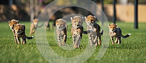 AI generated images,A herd of submissive tigers is walking in the grassland