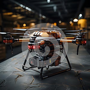 Drone quadcopter with action camera. 3d rendering.