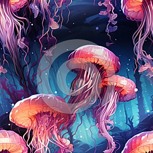 jellyfish photorealistic the style of comic book art and vexel art, highly detailed seamless pattern by AI generated