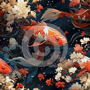 koi fish species photorealistic style of comic book art and vexel art, highly detailed seamless pattern by AI generated photo