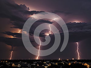 AI generated landscape consisting of skies filled with dark clouds, thunders and lightnings