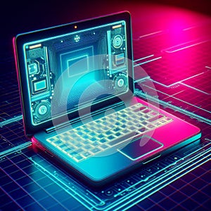 ai generated laptop on a neon background