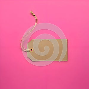 AI-Generated Light Brown Tag with String Loop on Pink Surface