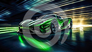 AI Generated Light Green and Black Supercar Racing on the Track