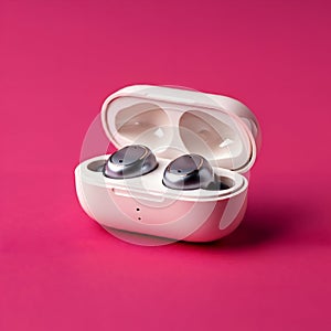 AI-Generated Light Pink Charging Case with Gray Earbuds Inside