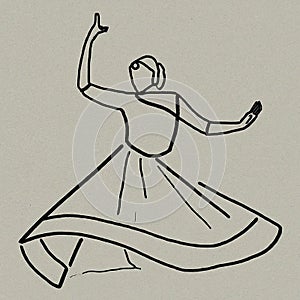 AI generated line drawing of classical Kathak dancer on a white canvas photo